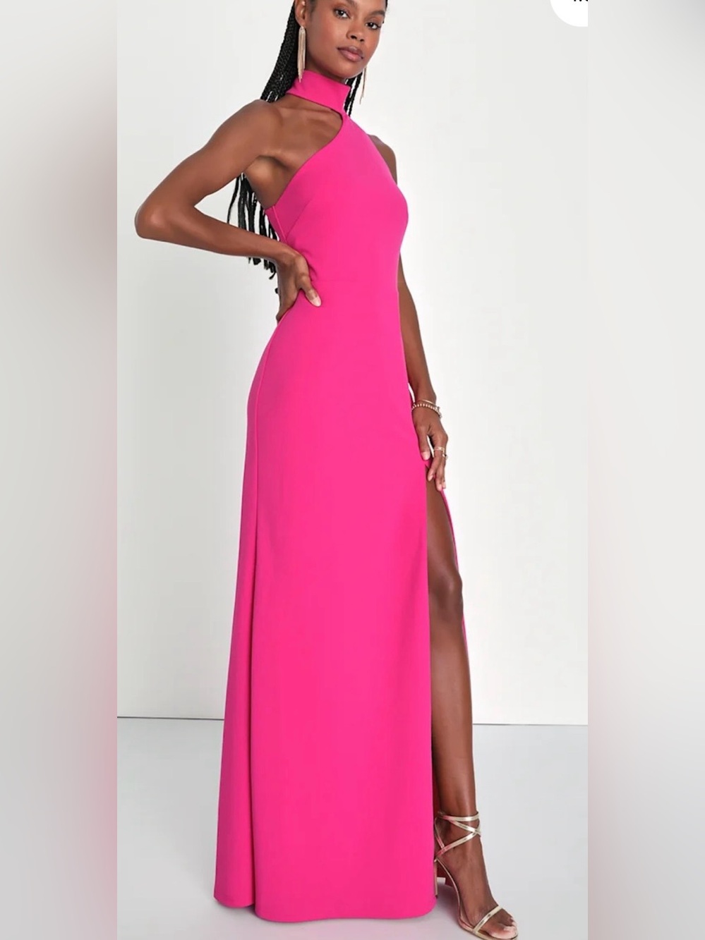 Lulus Keep It Interesting Asymmetrical Pink Halter Maxi Dress NWT XS